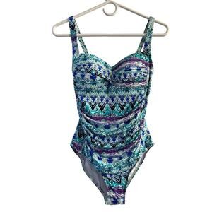 NWOT NipTuck Bond-Eye Australia Multicolored Ruched One-Piece Swimsuit US Size 6